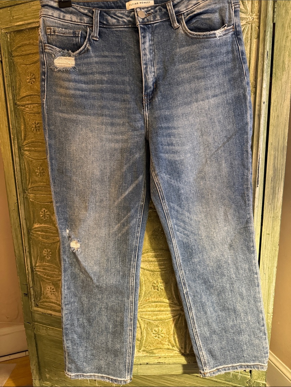 Flying Monkey jeans. Size 32 with some distressing.